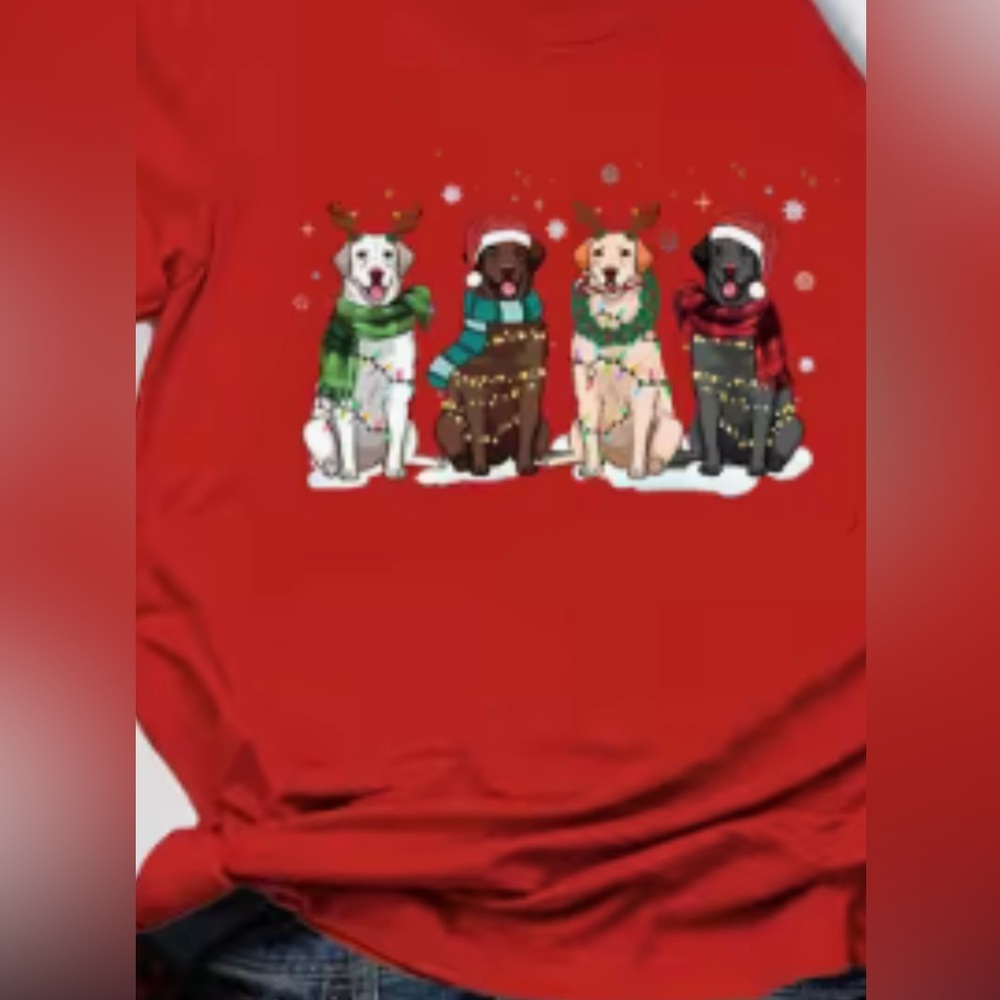 Festive Christmas Dog Print Red Short Sleeve T-Shirt